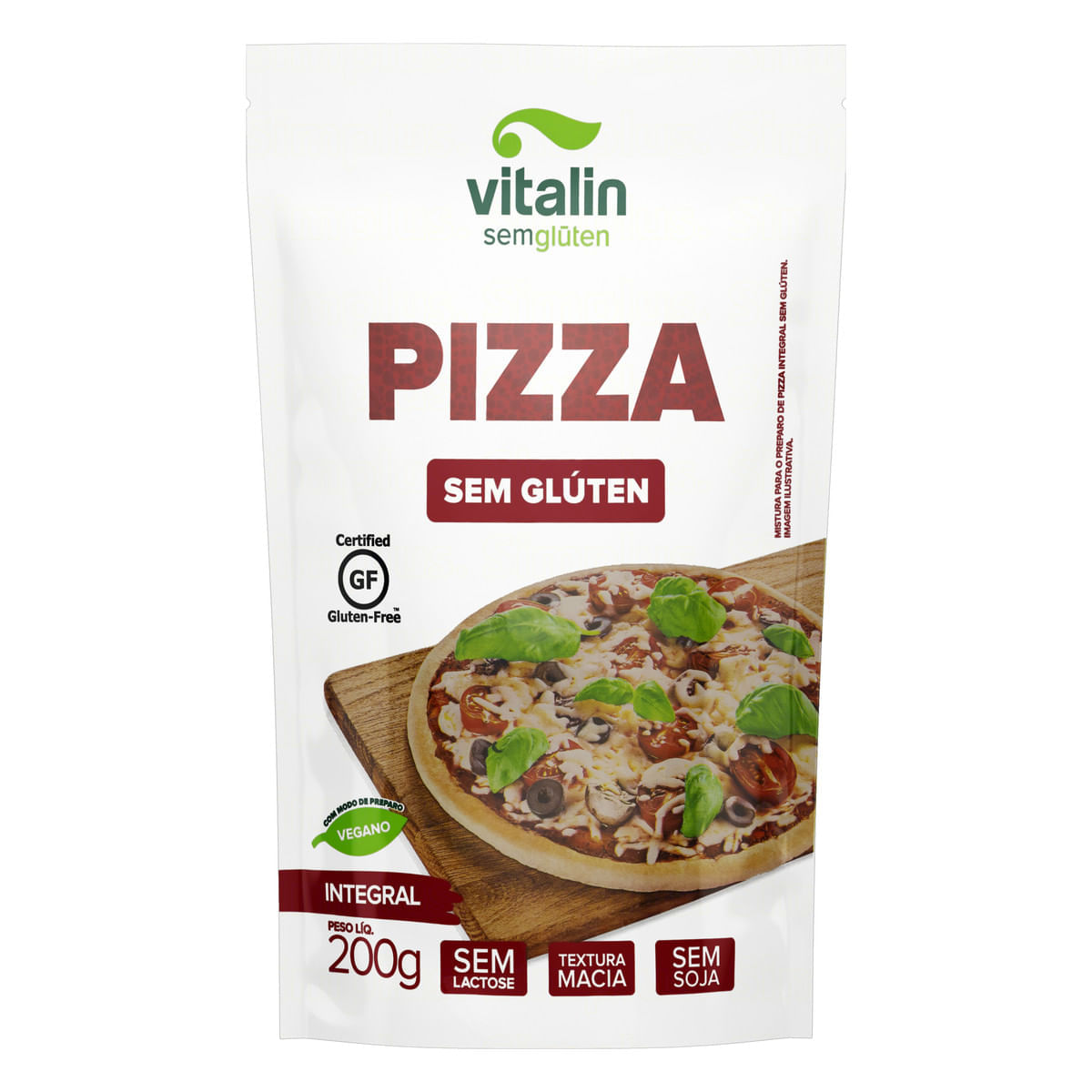 Encontraproduto.com.br - Mistura Vitalin p/ Massa de Pizza Integral s/ Glúten Zero Lactose Sachê200g