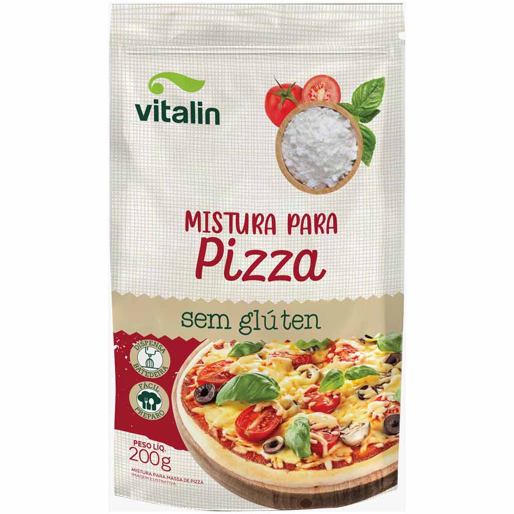Encontraproduto.com.br - Mistura Vitalin p/ Massa de Pizza Integral s/ Glúten Zero Lactose Sachê200g