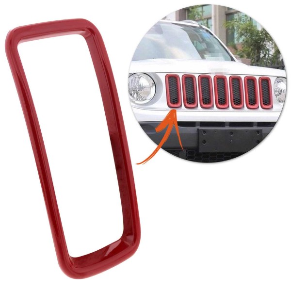 Encontraproduto.com.br - Aplique da Grade Frontal Jeep Renegade 2019 2020 Encaixe Sob Medida Vermelho 7 Peças