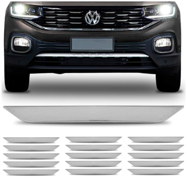 Encontraproduto.com.br - Jogo de Aplique Cromado Grade Frontal Modelo Colmeia T-Cross 2019 2020 2021 2022 16 Peças