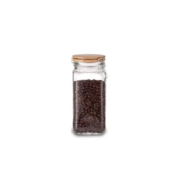 Pote Hermético de Vidro com Tampa de Madeira 12x11x17,5cm - Casa Ambiente