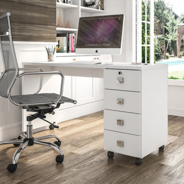 Encontraproduto.com.br - Mesa Para Computador Escrivaninha Office 4 Gavetas Dubai Branco - Lukaliam Móveis