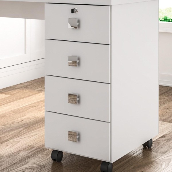Encontraproduto.com.br - Mesa Para Computador Escrivaninha Office 4 Gavetas Dubai Branco - Lukaliam Móveis