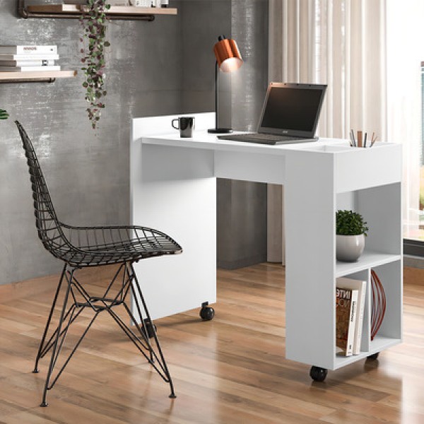 Mesa De Computador Pequena 94 Cm Com Nichos Branco Alessa Lukaliam