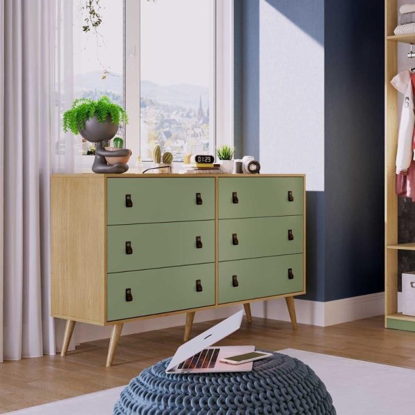 Encontraproduto.com.br - Cômoda Para Quarto Com 6 Gavetas E 12 Puxadores Em Couro savana Com Alecrim Savana Com Alecrim