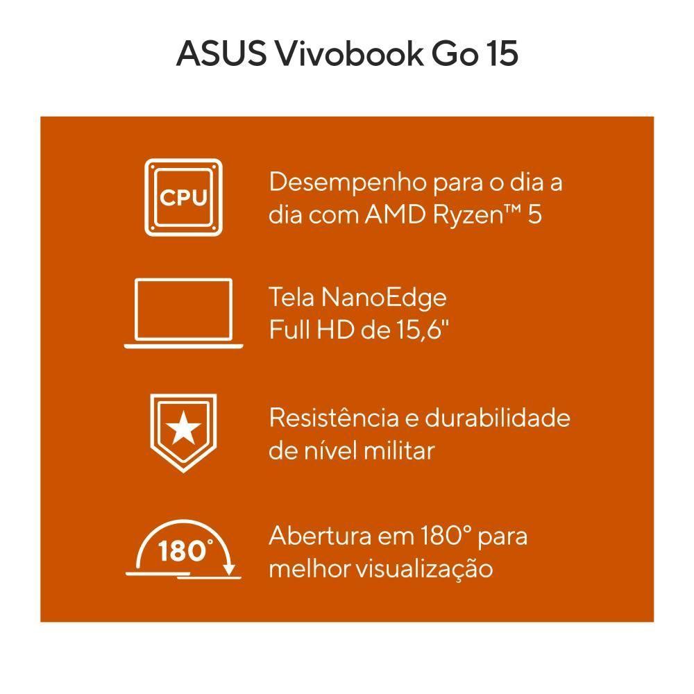 Encontraproduto.com.br - Notebook Asus Vivobook Go E1504fa Amd Ryzen 5 7520u 8gb Ram 256gb Ssd Win 11 Tela 15,6