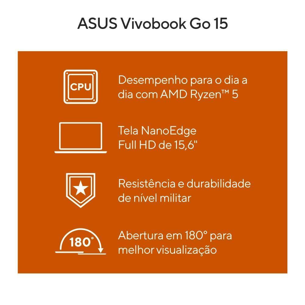 Encontraproduto.com.br - Notebook Asus Vivobook Go 15 E1504fa-nj836w Amd Ryzen 5 7520u 2,8 Ghz 8gb 512gb Ssd Windows 11 Home 15,6 Full Hd Preto