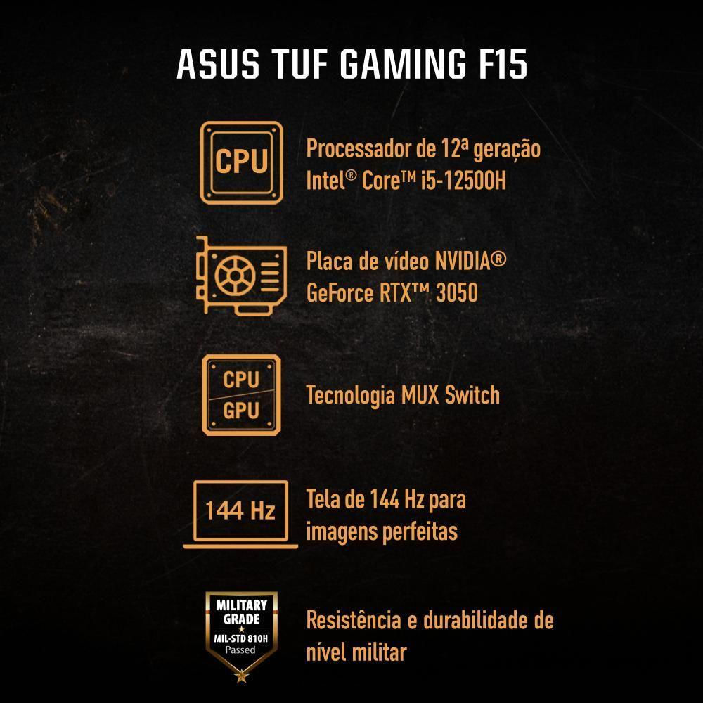 Encontraproduto.com.br - Notebook Gamer Asus Tuf F15 Fx507zc4 Rtx 3050 Intel Core I5 12500h 8gb Ram 512gb 15,60
