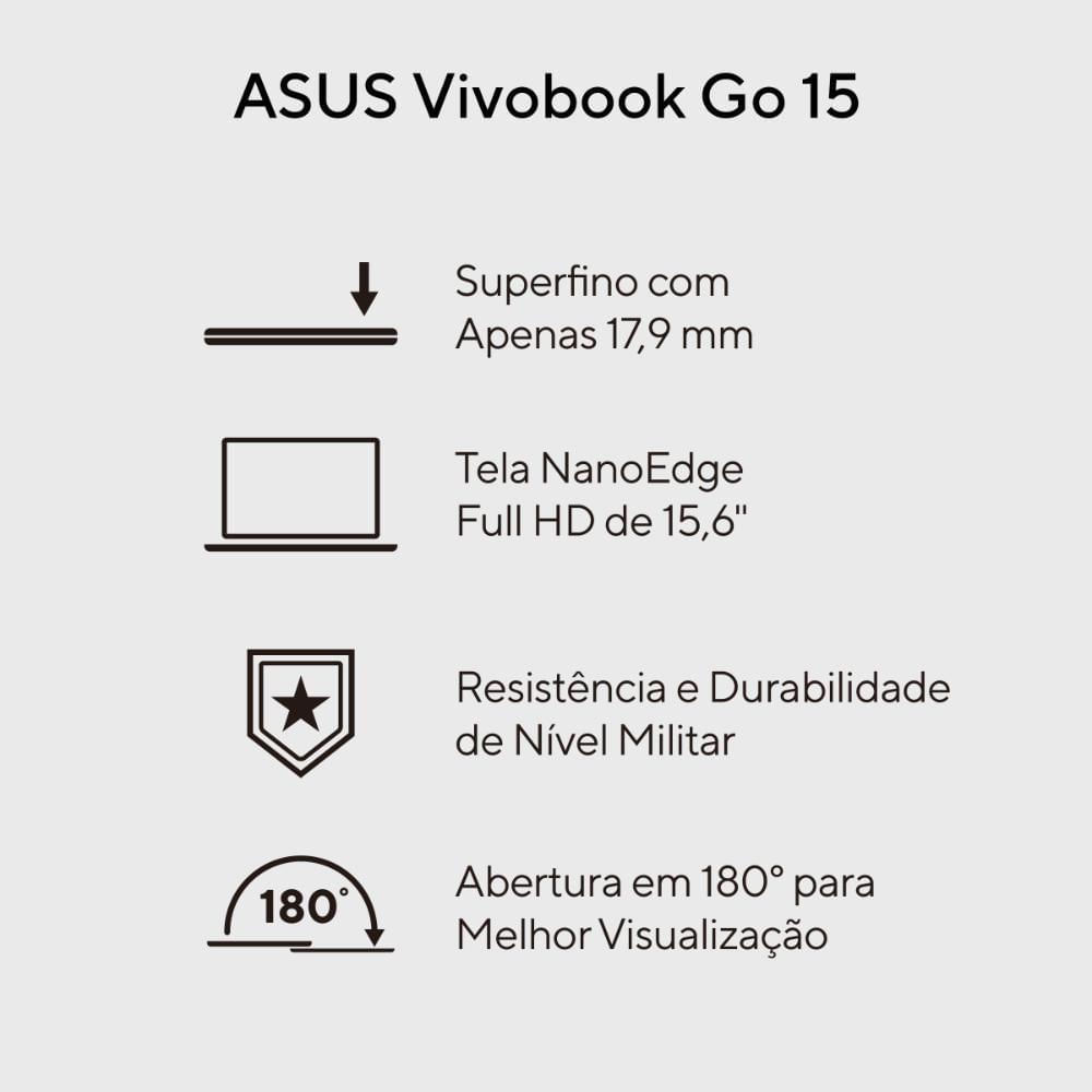 Encontraproduto.com.br - Notebook Asus Vivobook E1504GA-NJ441W Intel Core I3-N305, 4GB RAM, 256GB SSD, W11, Tela 15.06