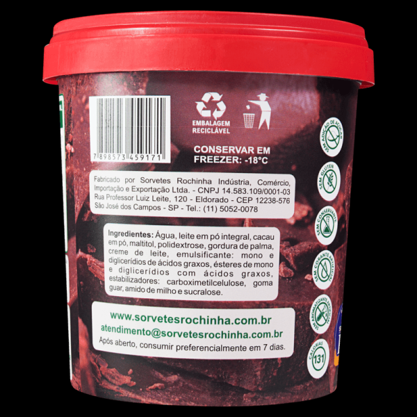Encontraproduto.com.br - Sorvete de Chocolate Zero Açúcar Rochinha Sorvetes Pote 500ml