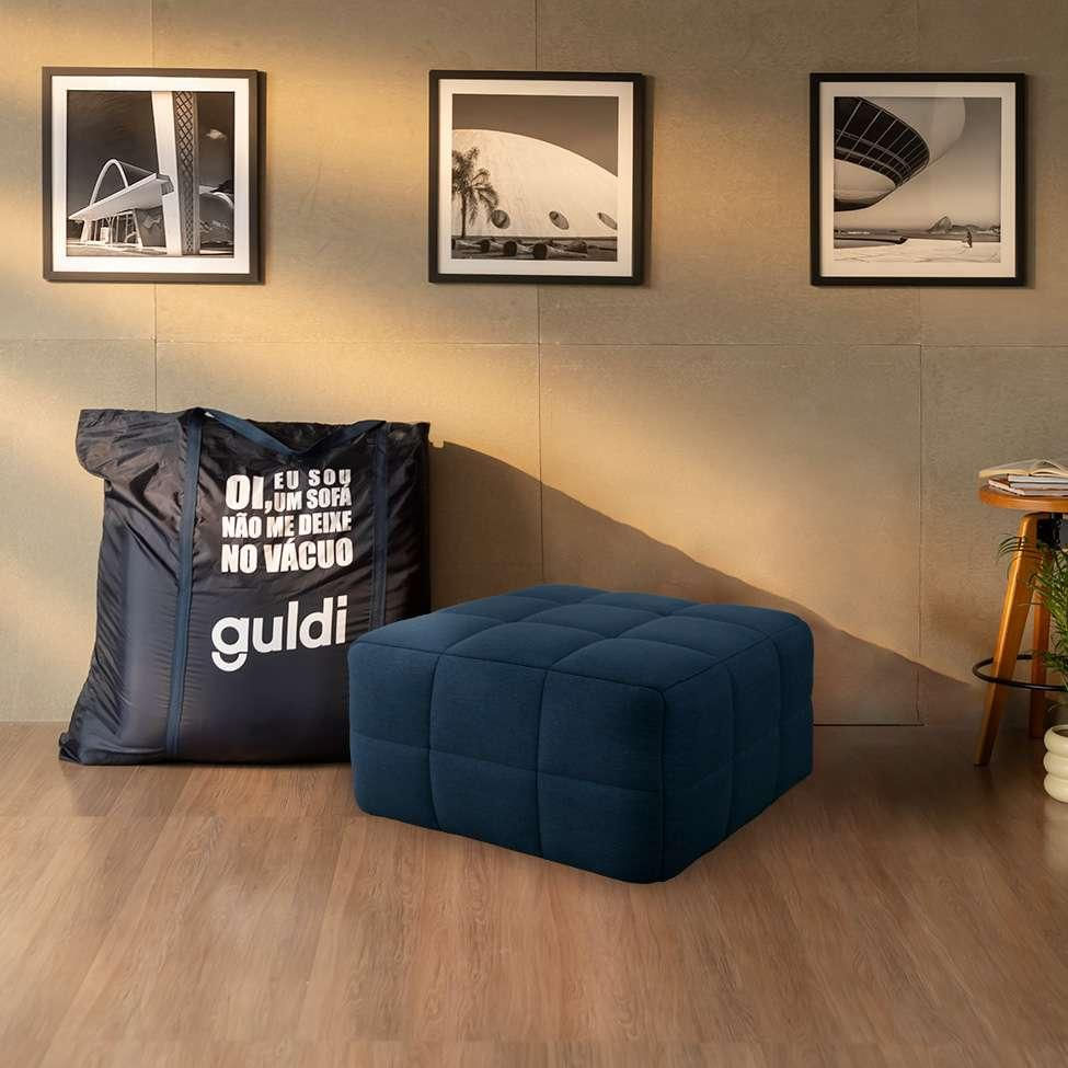 Módulo Puff Sofá Guldi Popup Linho Azul