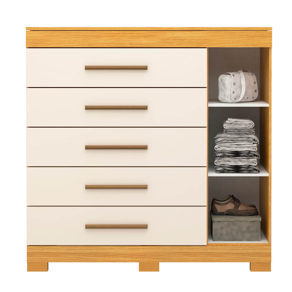 Cômoda ACP Rayane com 5 Gavetas e Sapateira - Nature/Off White