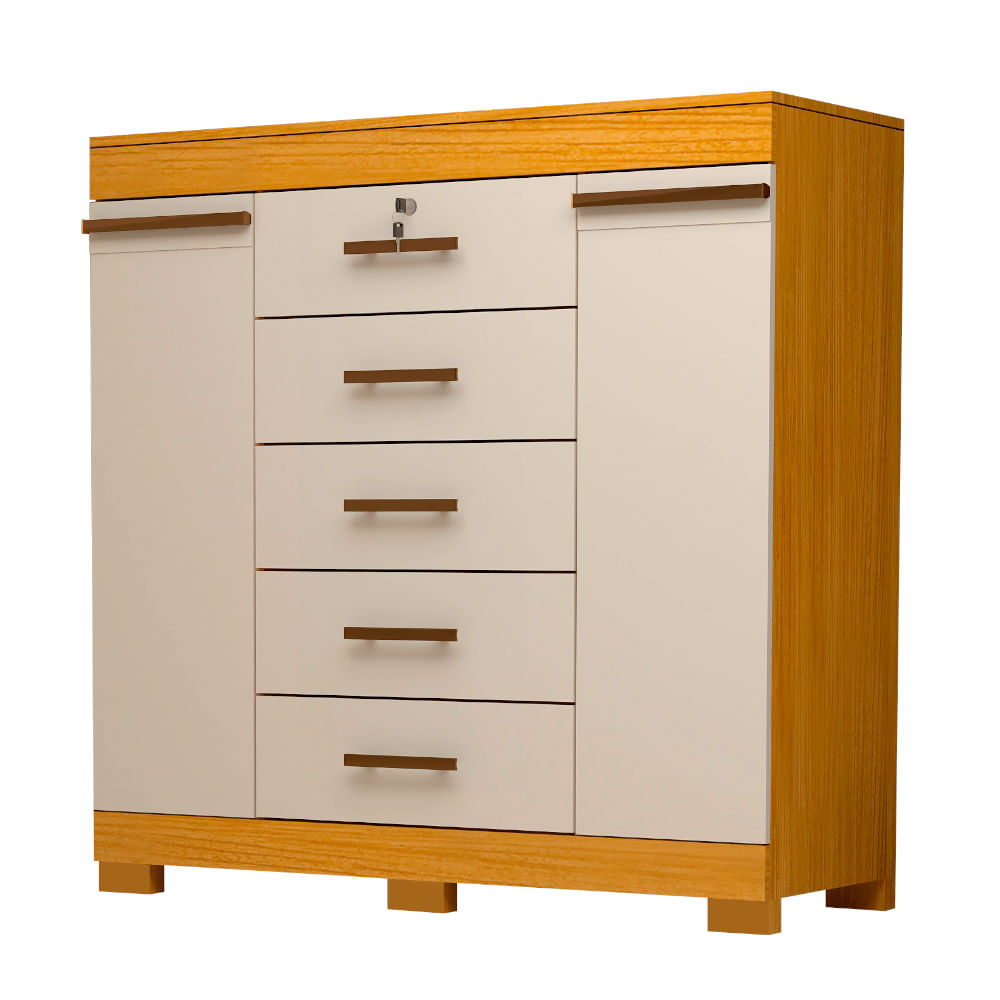 Cômoda Diana Prime Com 5 Gavetas Com Chave Acp Móveis Naturalle Com Off White
