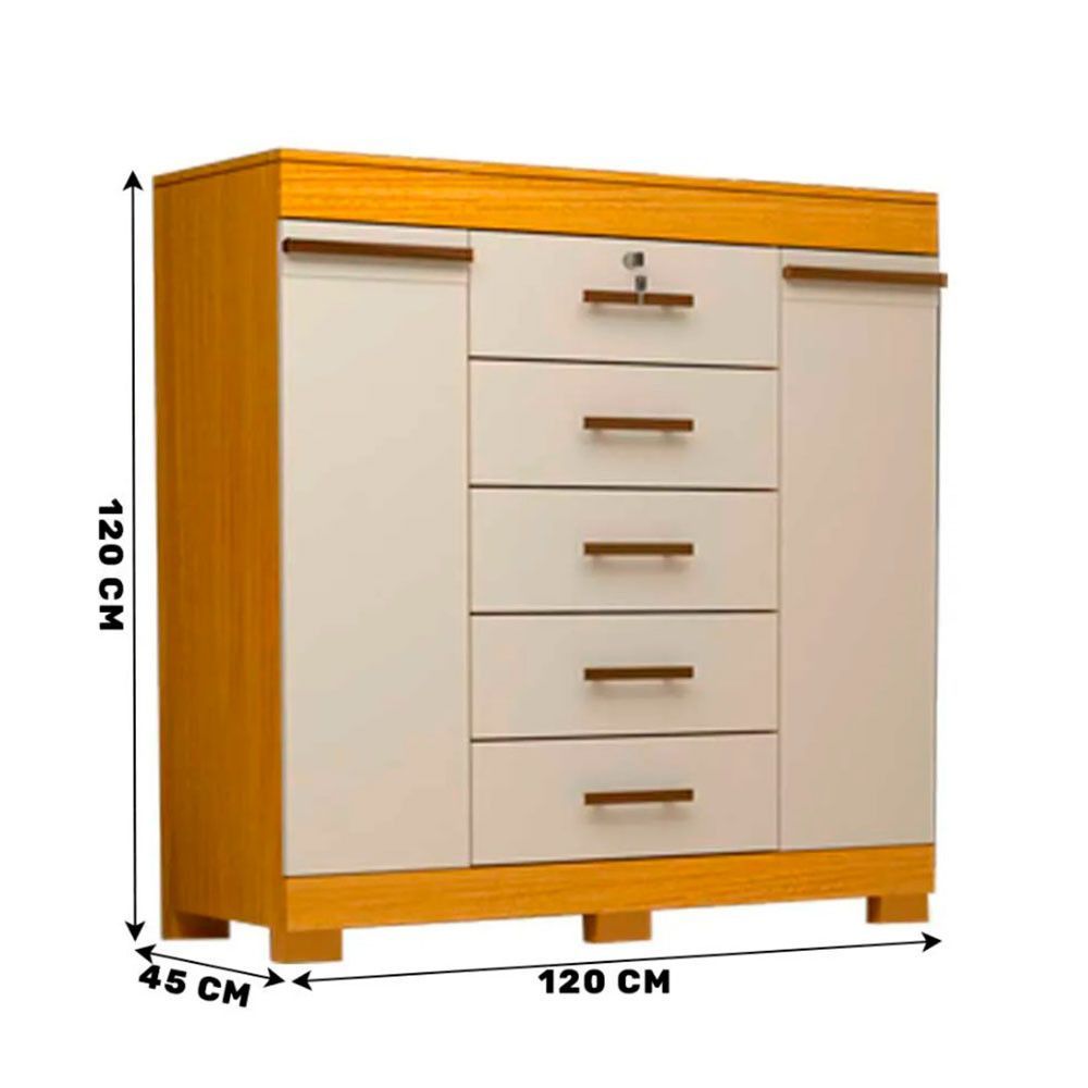 Encontraproduto.com.br - Cômoda Diana Prime Com 5 Gavetas Com Chave Acp Móveis Naturalle Com Off White