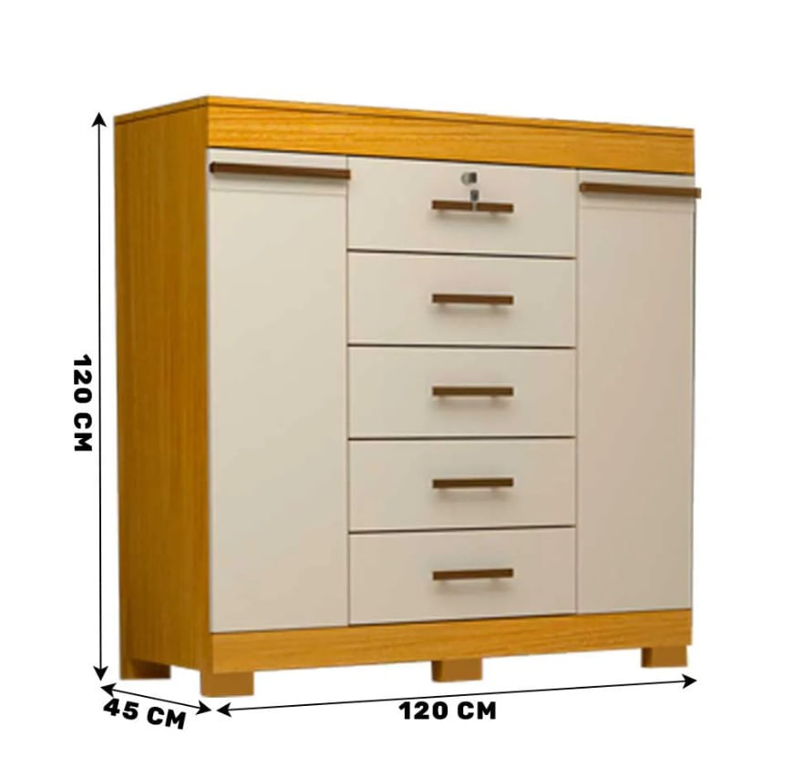 Encontraproduto.com.br - Cômoda Diana Prime Com 5 Gavetas Com Chave Acp Móveis Naturalle Com Off White