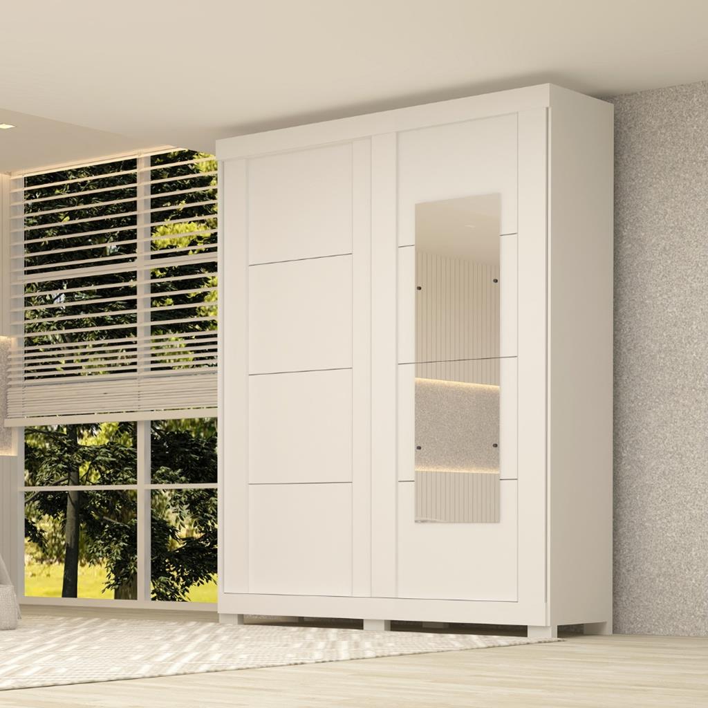 Encontraproduto.com.br - Guarda Roupa Solteiro com Espelho e Pés 2 Portas de Correr 100% MDF Helena ACP Móveis