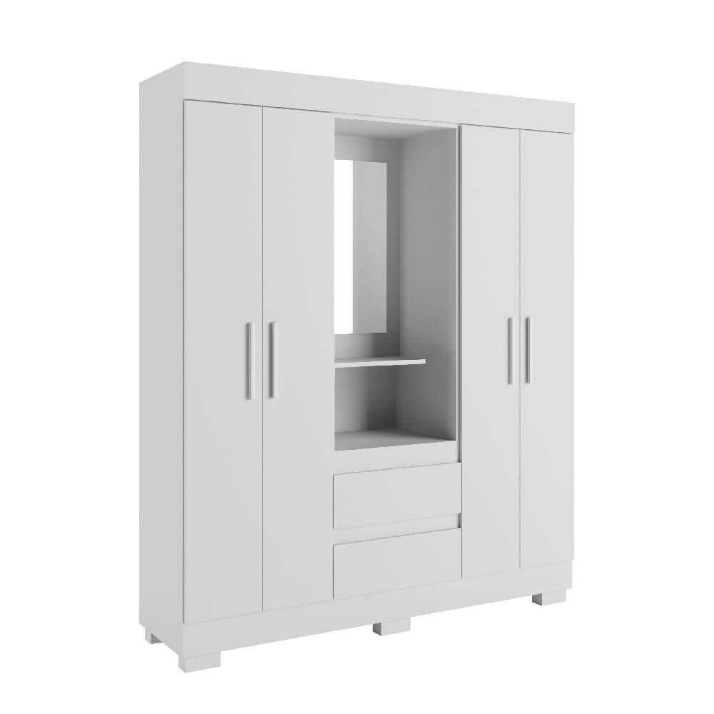 Encontraproduto.com.br - Guarda Roupa ACP Isabely 4 Portas com Espelho e Pés - Branco