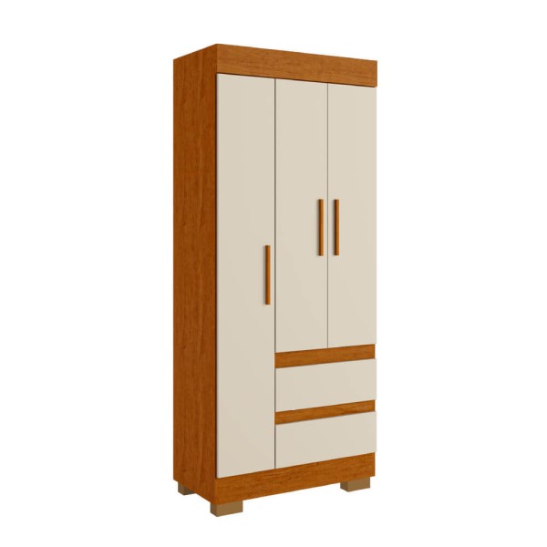 Encontraproduto.com.br - Guarda Roupa ACP Maya 3 Portas com Pés - Cinamomo/Off White