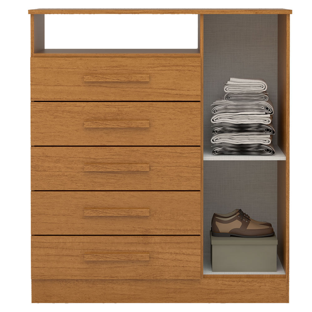 Encontraproduto.com.br - Cômoda ACP Madri com 5 Gavetas e Sapateira Lateral - Cinamomo