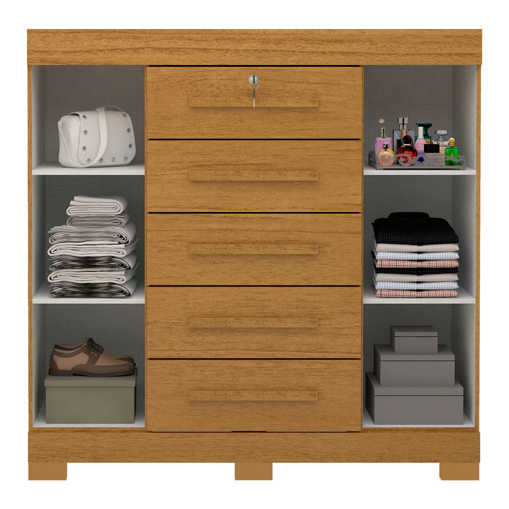 Encontraproduto.com.br - Cômoda ACP Diana 5 Gavetas e 2 Portas com Sapateira e Corrediças Metálicas - Cinamomo