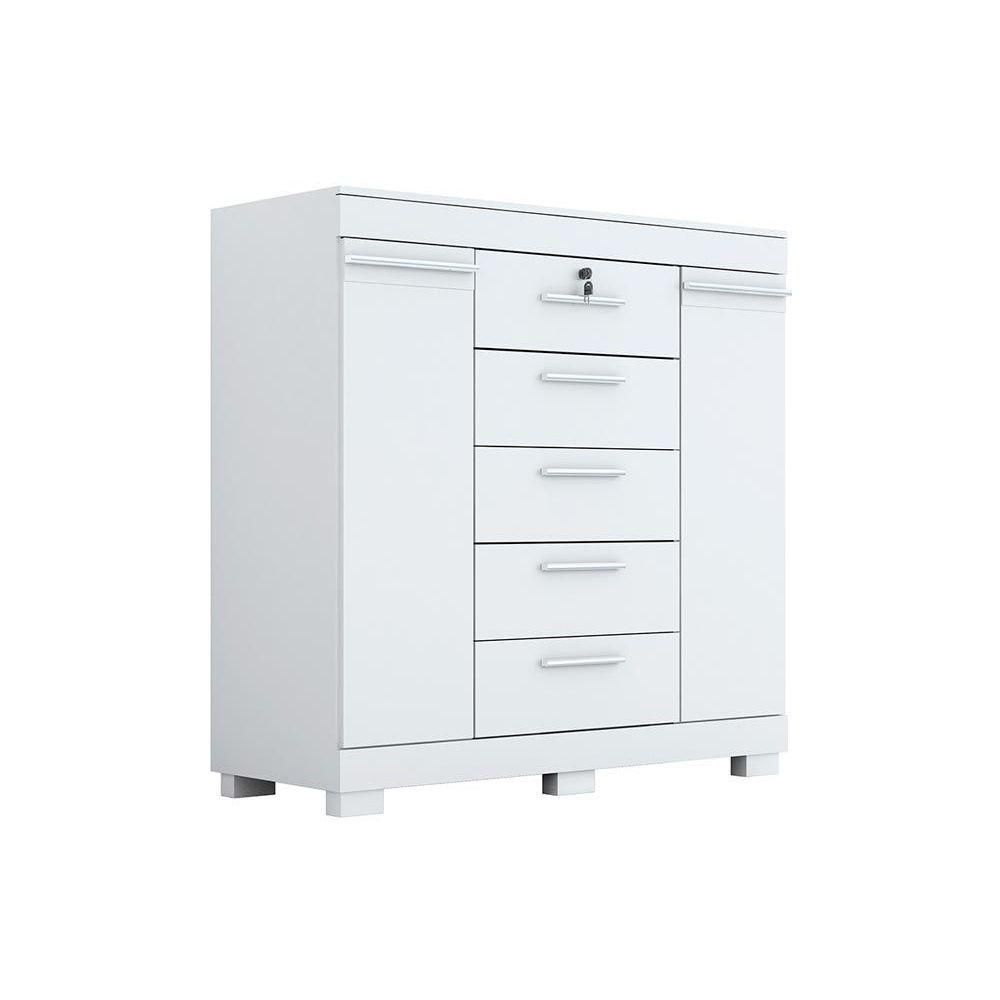 Encontraproduto.com.br - Cômoda ACP Diana 5 Gavetas e 2 Portas com Sapateira e Corrediças Metálicas - Branco