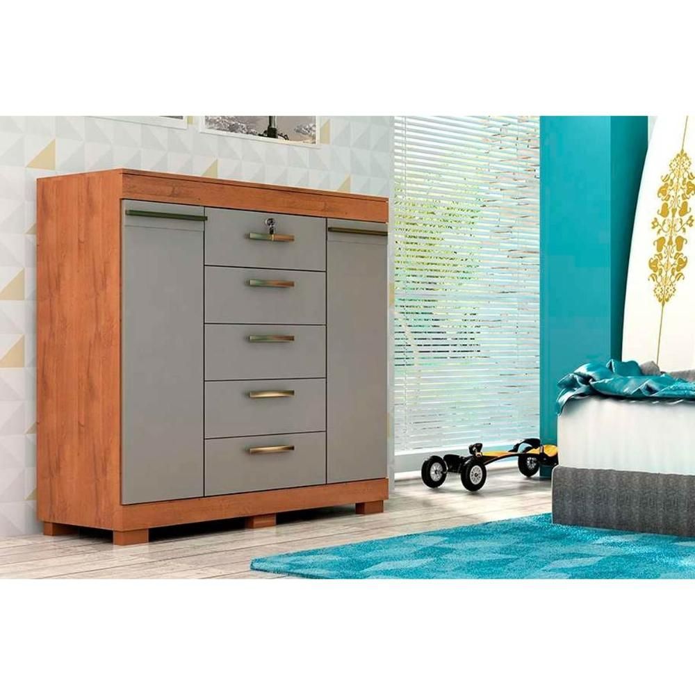 Encontraproduto.com.br - Cômoda ACP Diana 5 Gavetas e 2 Portas com Sapateira e Corrediças Metálicas - Branco