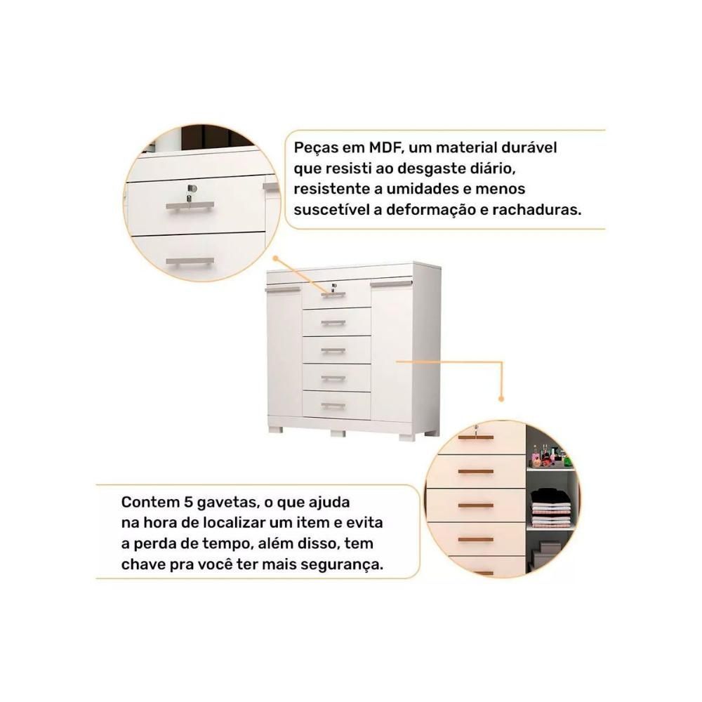Encontraproduto.com.br - Cômoda ACP Diana 5 Gavetas e 2 Portas com Sapateira e Corrediças Metálicas - Branco