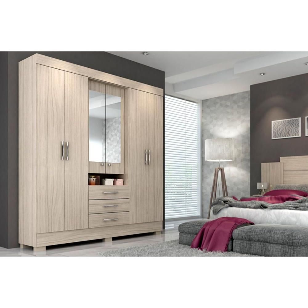 Encontraproduto.com.br - Guarda Roupa Casal com Espelho e Pés 6 Portas 3 Gavetas 100% MDF Debora ACP