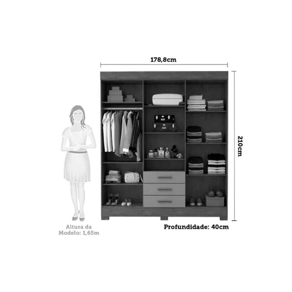 Encontraproduto.com.br - Guarda Roupa Casal com Espelho e Pés 6 Portas 3 Gavetas 100% MDF Debora ACP