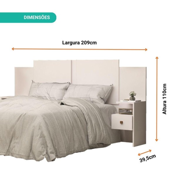Encontraproduto.com.br - Cabeceira para Casal Carla ACP com Paletas e 2 Gavetas - Branco