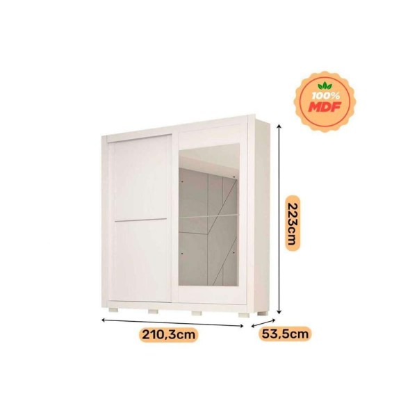 Encontraproduto.com.br - Guarda Roupa Casal com Espelho e Pés 2 Portas de Correr 100% MDF Nicole ACP Móveis