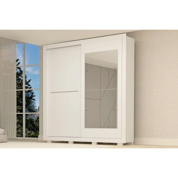 Encontraproduto.com.br - Guarda Roupa Casal com Espelho e Pés 2 Portas de Correr 100% MDF Nicole ACP Móveis