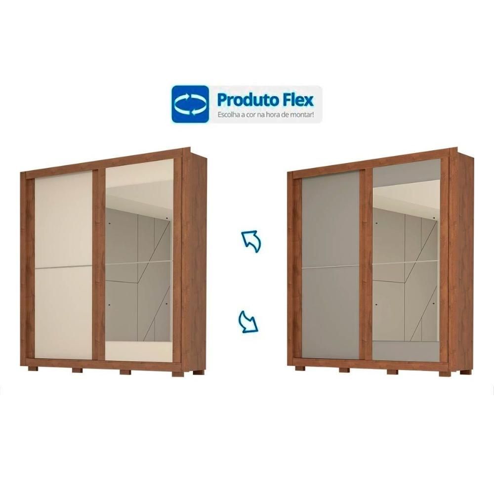 Encontraproduto.com.br - Guarda Roupa Casal com Espelho e Pés 2 Portas de Correr 100% MDF Nicole ACP Móveis