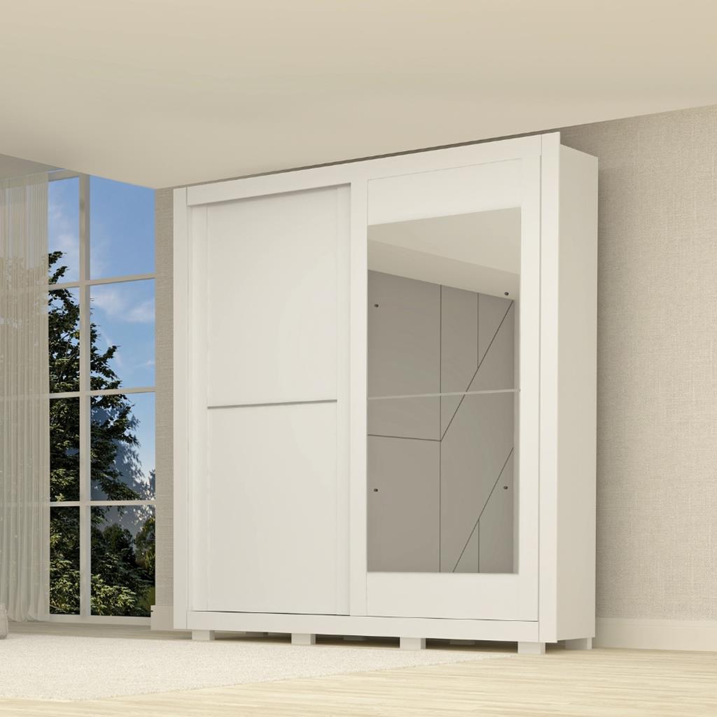 Encontraproduto.com.br - Guarda Roupa Casal com Espelho e Pés 2 Portas de Correr 100% MDF Nicole ACP Móveis