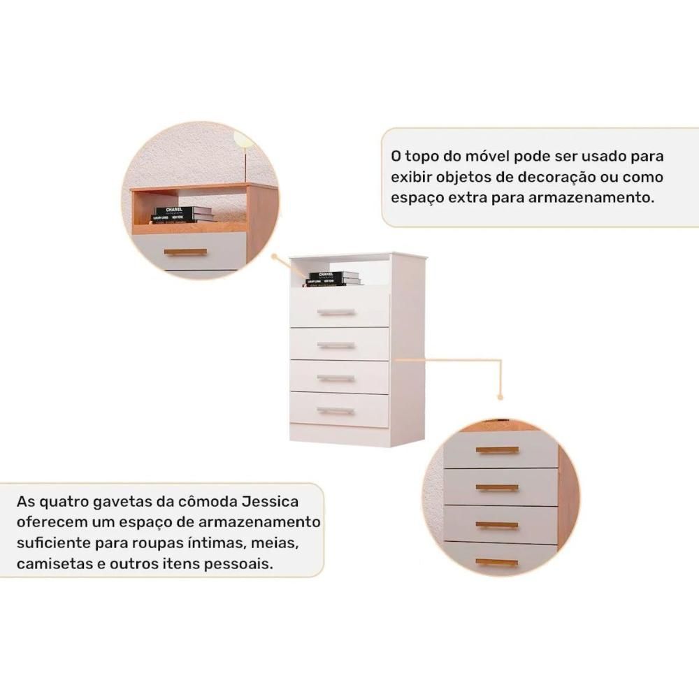 Encontraproduto.com.br - Cômoda ACP Jessica com 4 Gavetas - Branco