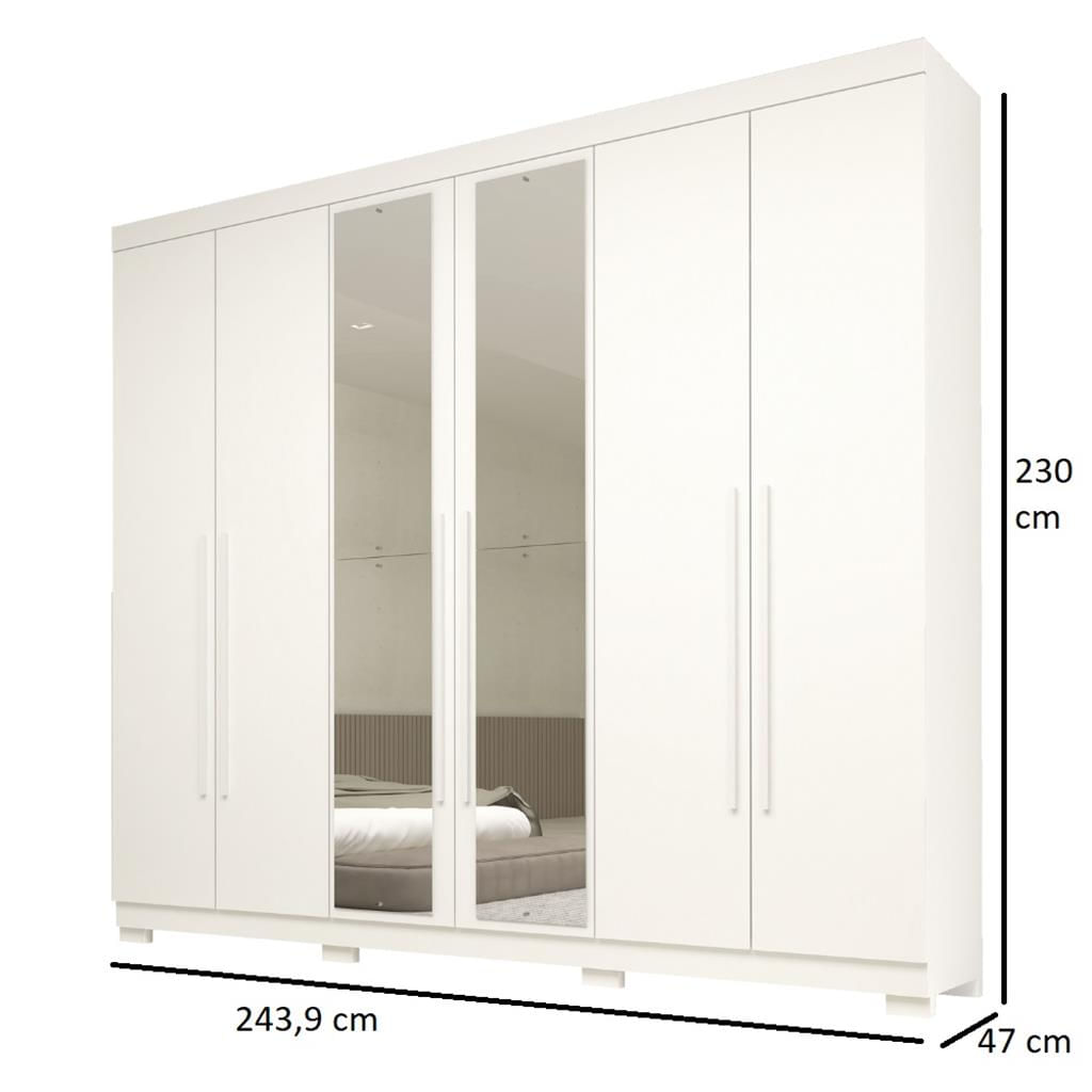 Encontraproduto.com.br - Guarda Roupa Casal com Espelho e Pés 6 Portas 100% MDF Nubia ACP Móveis