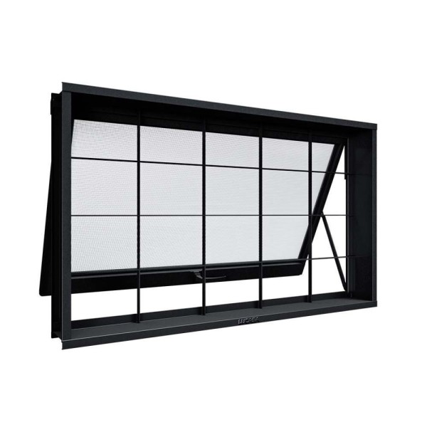 Encontraproduto.com.br - Janela De Aço Maximo Ar Com Grade Quadrada 60x80x12cm Facilitá Lucasa Preto