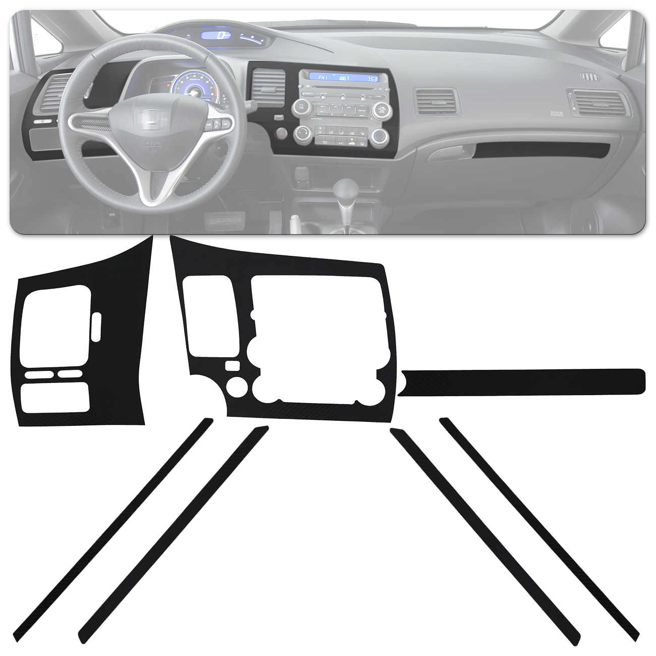 Encontraproduto.com.br - Kit Decorativo Adesivo Para Painel New Civic 98 A 00 Preto