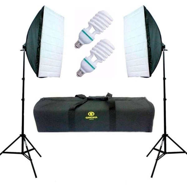 KIT ILUMINAÇÃO ÁGATA II 2 SOFTBOX 50X70 COM GRID + 2 TRIPÉS + 2 LÂMPADAS 150W 110V + BOLSA (MP)