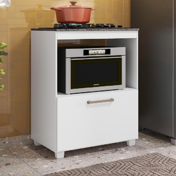 Encontraproduto.com.br - Balcão De Cozinha Para Cooktop 5 Bocas E Nicho Para Forno Slim Branco Branco