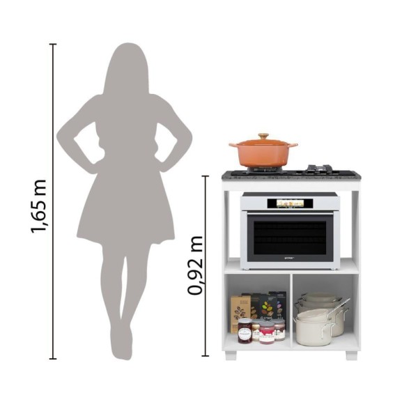 Encontraproduto.com.br - Balcão De Cozinha Para Cooktop 5 Bocas E Nicho Para Forno Slim Branco Branco