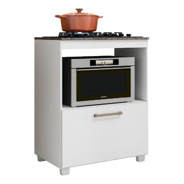 Encontraproduto.com.br - Balcão De Cozinha Para Cooktop 5 Bocas E Nicho Para Forno Slim Branco Branco