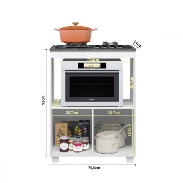 Encontraproduto.com.br - Balcão De Cozinha Para Cooktop 5 Bocas E Nicho Para Forno Slim Branco Branco