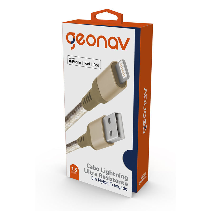 Encontraproduto.com.br - Cabo Lightning Ultra Resistente 1,5m Trançado em Nylon LIGH10T Geonav