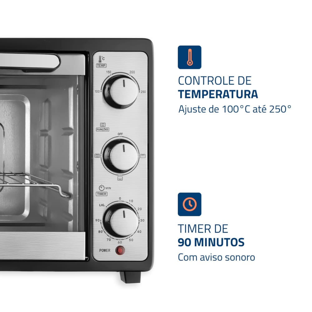 Encontraproduto.com.br - Forno Elétrico 52L Grand Family II Mondial FR52 Preta 127V