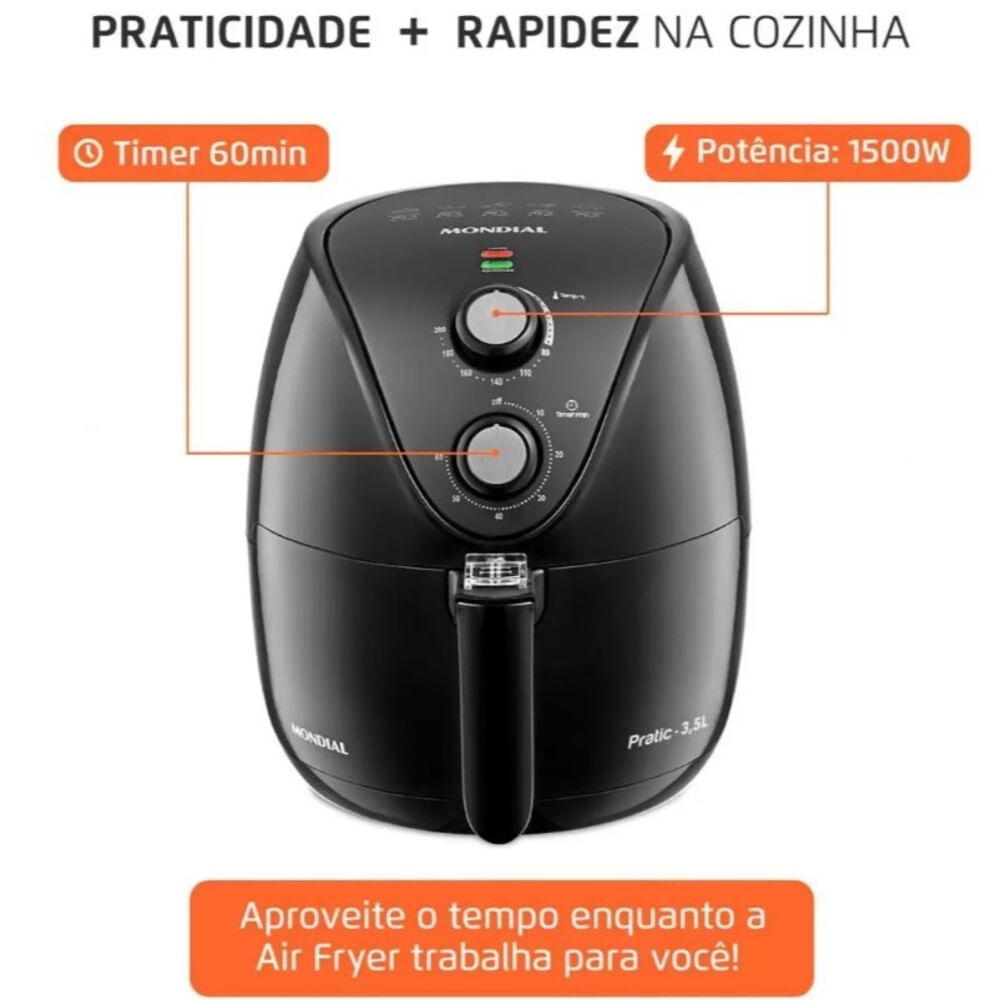 Encontraproduto.com.br - Fritadeira Air Fryer 3,5 Litros Pratic AF-35-BF Mondial