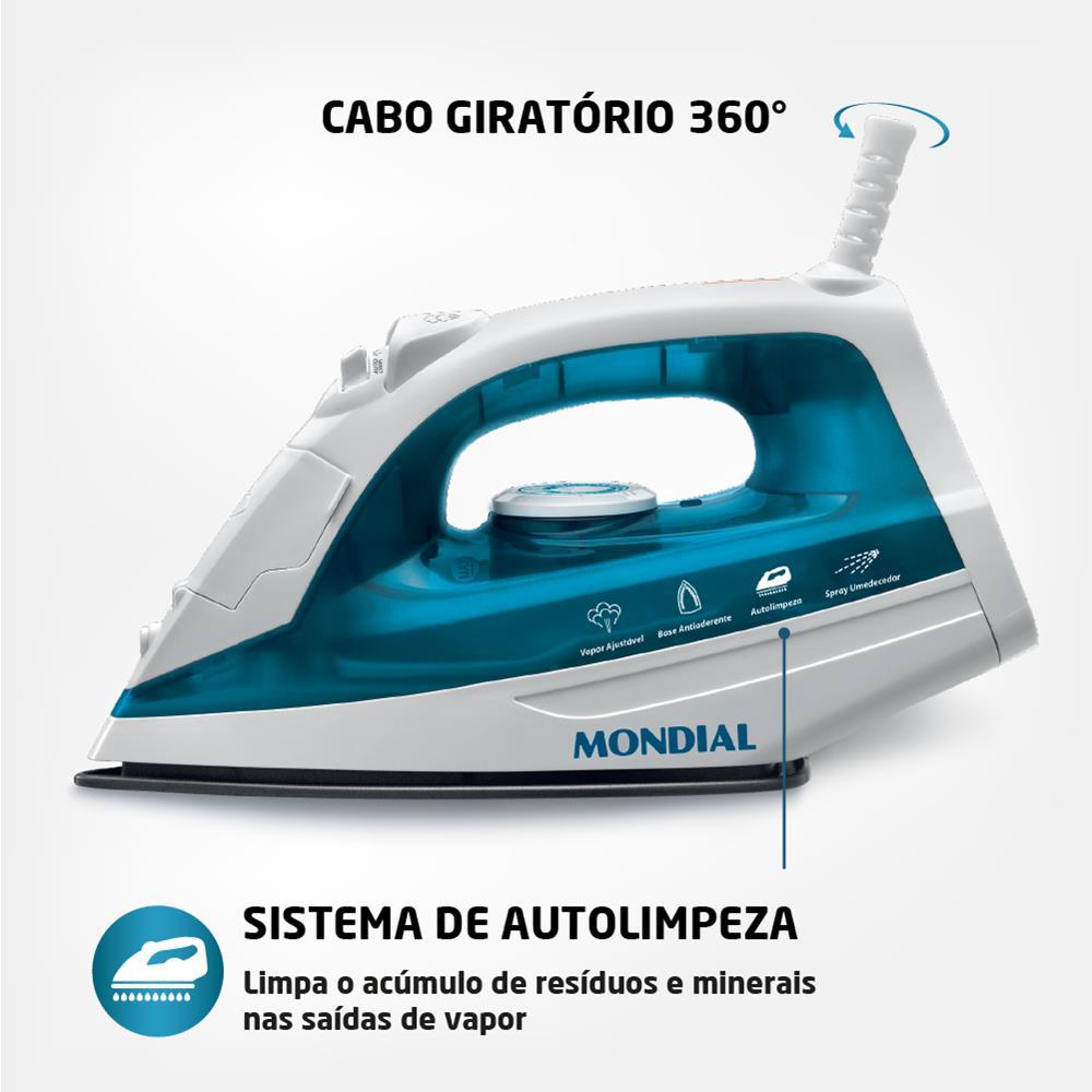 Encontraproduto.com.br - Ferro Mondial A Vapor 1200w Antiaderente F-32 220v Branco Com Azul Branco Com Azul 220v