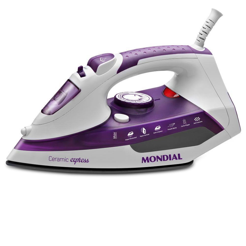 Encontraproduto.com.br - Ferro de Passar Roupa Mondial Ceramic Express a Vapor Lilás F40 1200W