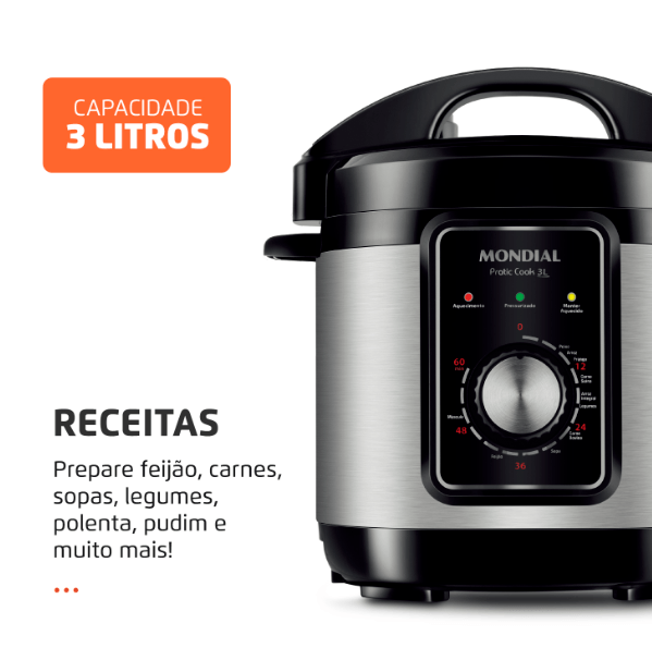 Encontraproduto.com.br - Panela Pressão Elétrica 3l 127v PE-47-3L-I Inox/Preto Mondial
