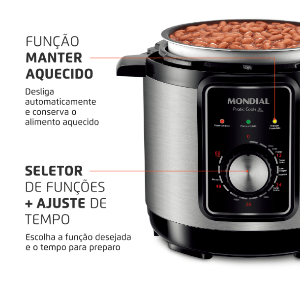 Encontraproduto.com.br - Panela Pressão Elétrica 3l 127v PE-47-3L-I Inox/Preto Mondial